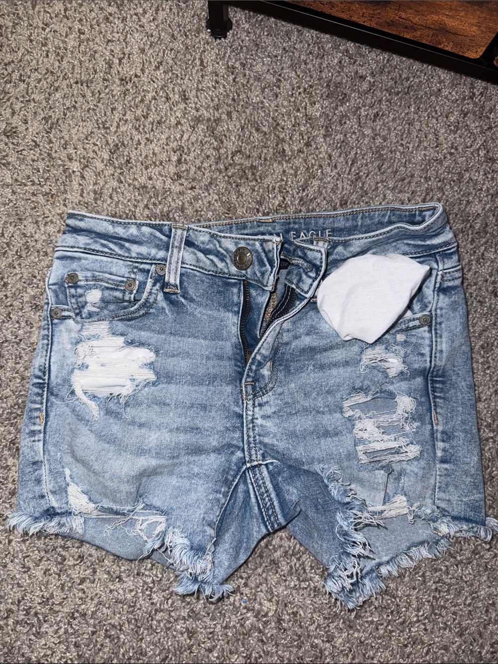Distressed Light Blue Denim Shorts - Womens